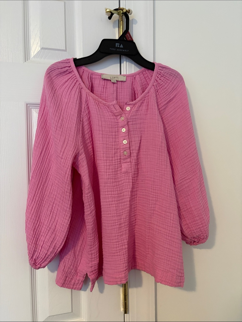 LOFT Bright Pink Gauze Henley Peasant Blouse